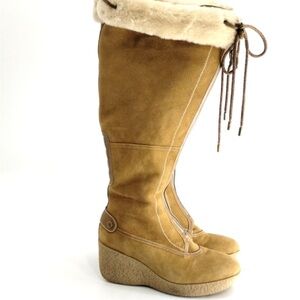 Cole Haan Tall‎ Boots Suede Sheep Shearling Zip Front